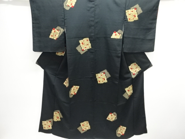 JAPANESE KIMONO / ANTIQUE TAISHO-ROMAN ABSTRACT PATTERN WOVEN KIMONO /